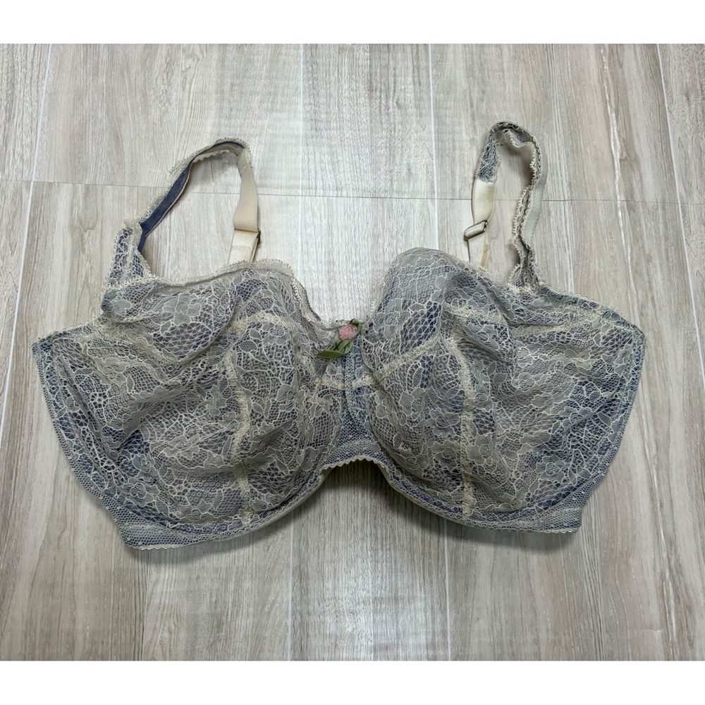 Fayreform Lace Underwire Bra Cream Navy Blue Floral Full Coverage 36FF